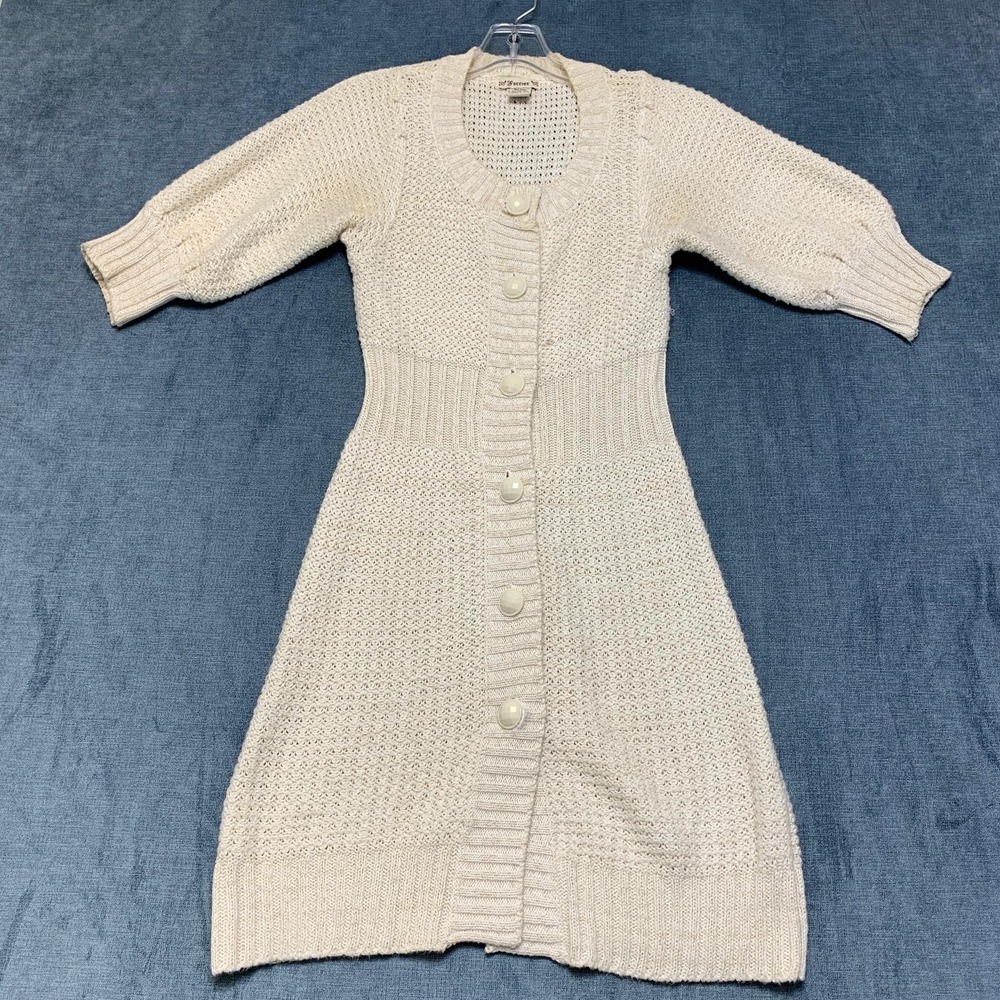Forever 21 Sweater Dress Women Small Beige Metallic Knit Balloon Sleeve Cardigan